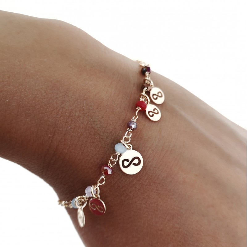 Pulsera mujer infinitos de Plata dorada con piedras de color 1